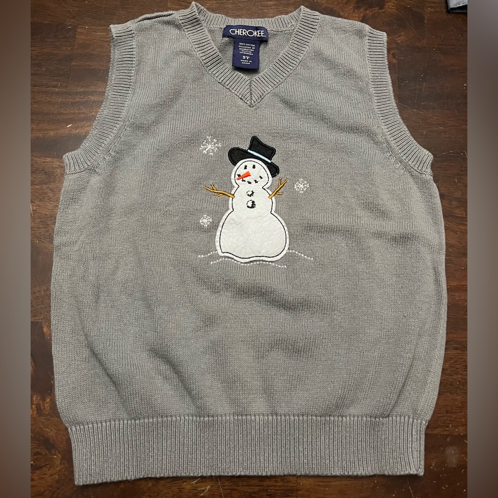 Cherokee Snowman Christmas/ Holiday Grey Sweater Vest